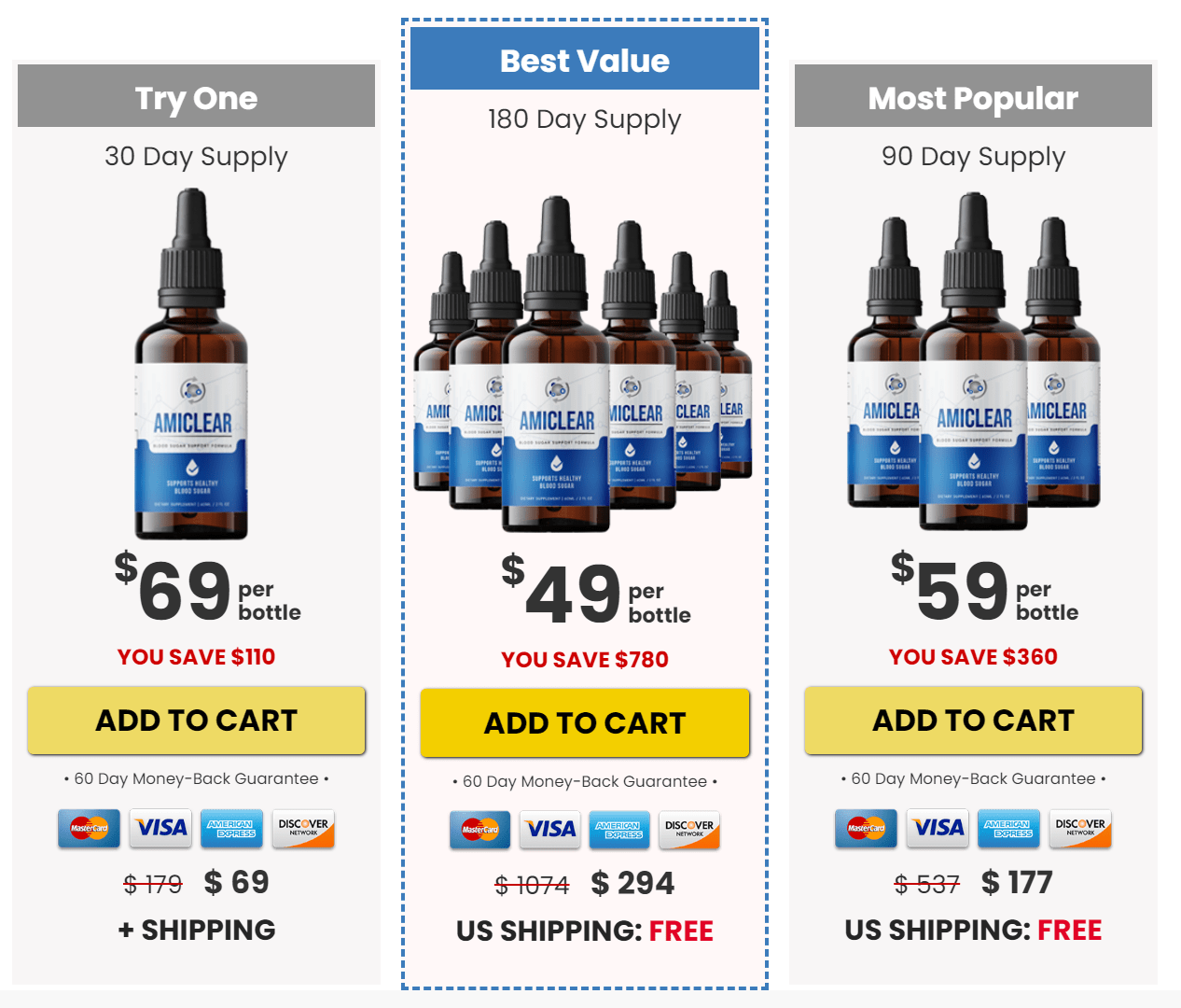 Amiclear Pricing Table